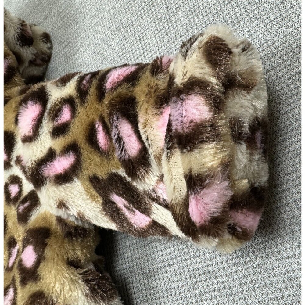 Baby Girls Leopard Print Faux Fur Hooded Bunting Suit 6/9M Satin Bow Lined - Picture 7 of 14